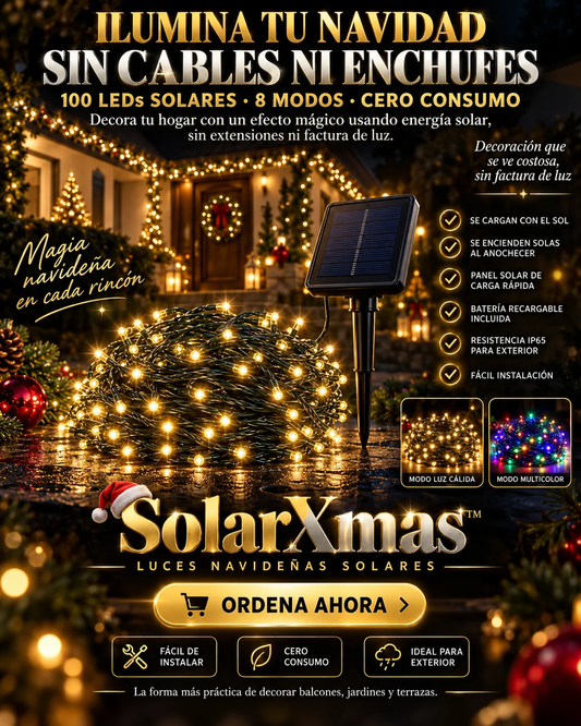 SolarXmas™️ – Luces Navideñas Solares de 100 LED con Panel Solar para Decorar tu Hogar sin Cables ni Consumo Eléctrico ✅